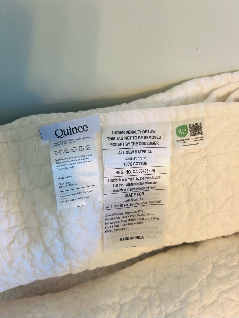 NWT Quince White Organic Cotton Hand Stitched Quilt and Sham Set! - Picture 9 of 12